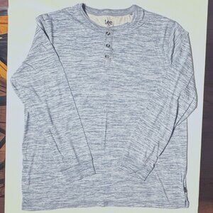 (XL) LEE PREMIUM SELECT Henley Mottled Blue Long Sleeve Shirt